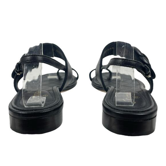 Chanel Camellia Pearl Logo Toe Ring Slingback Flat Sandal Black Size 37.5 - Picture 7 of 13